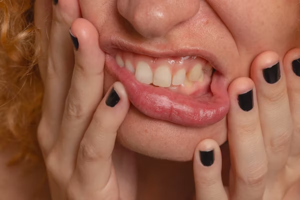 close-up shot of a woman's contorted mouth